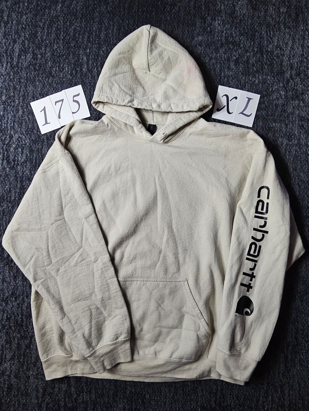 Carhartt Reprint Hoodie Gildan Tag.  Beige Men's Pullover Hoodie.